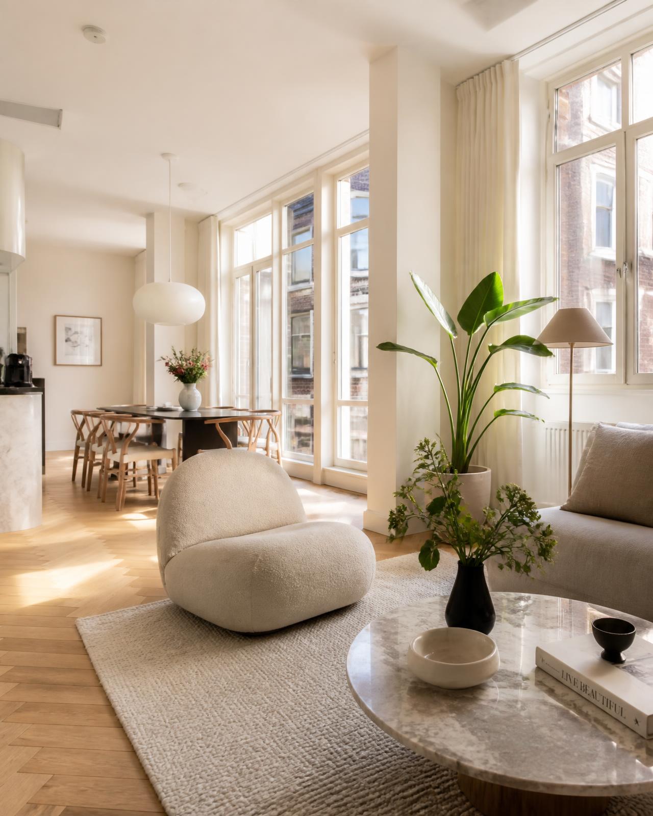 Living room of a furnished rental apartment in Amsterdam